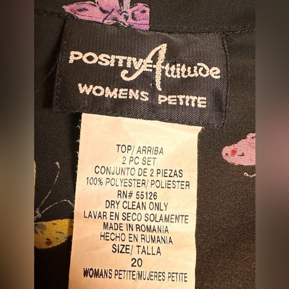 Positive Attitude Black Sheer Cropped Shirt Butterflies Flowers Top Size L/XL - Picture 6 of 9